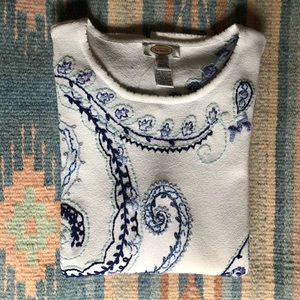 Talbots White and Blue Paisley Sweatshirt